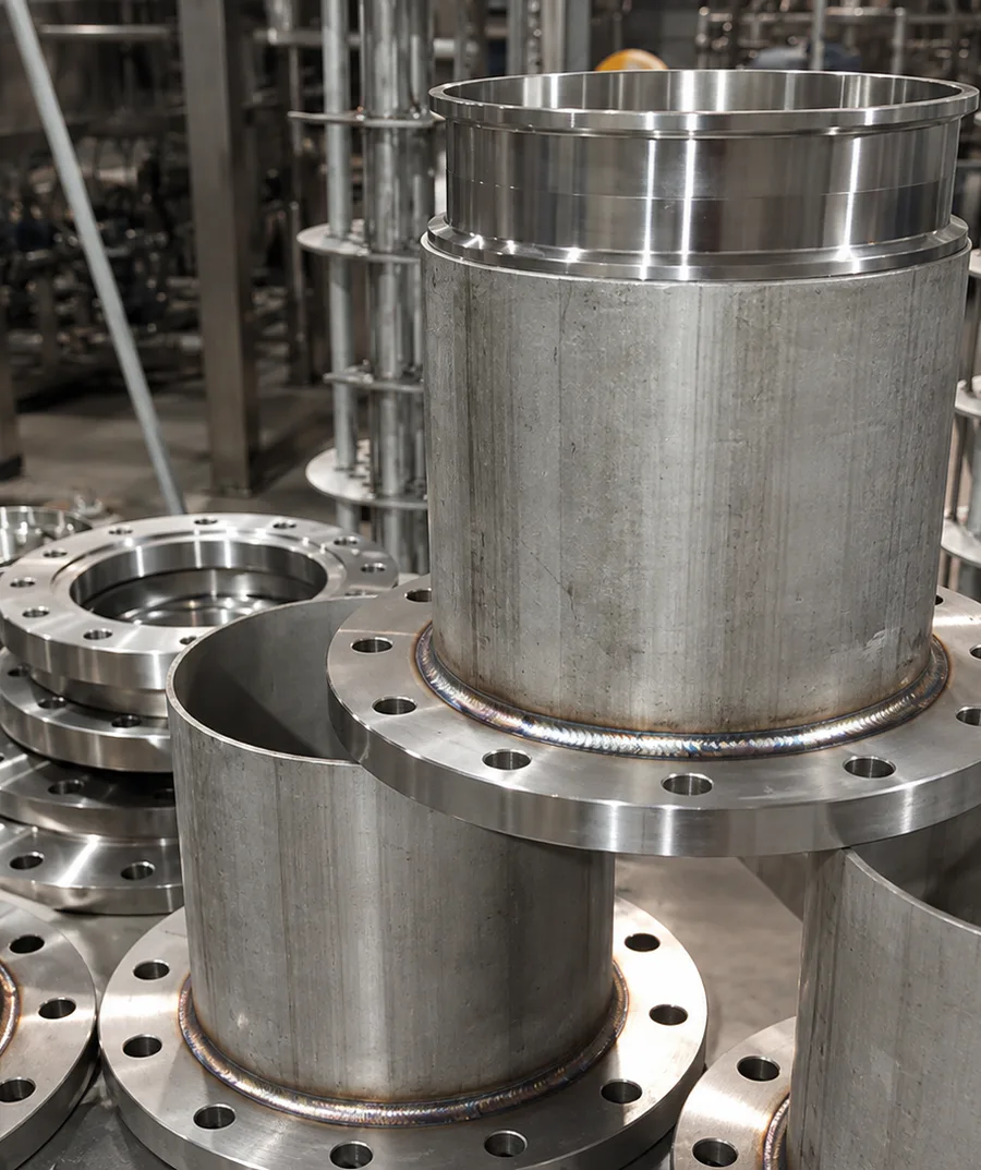 Group of cylindrical sections with circular flanges.